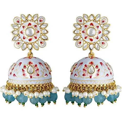 Aheli Ethnic Wedding Wear Floral Designed Enamel Jhumki Drop Dangle Earrings Indian Fashion Jewelry for Women Aheli Ethnic Wedding Wear Floral Designed Enamel Jhumki Drop Dangle Earrings Indian Fashion Jewelry for Women