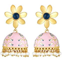 Aheli Beautiful Wedding Festive Wear Floral Design Dangle Jhumki Jhumka Earrings with Meenakari Work Indian Ethnic Fashion Jewelry for Women Girls