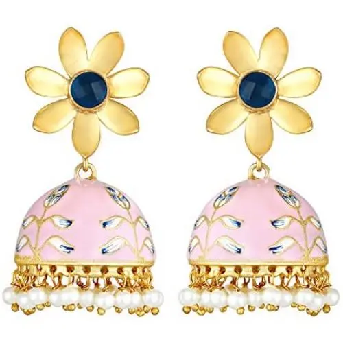 Aheli Beautiful Wedding Festive Wear Floral Design Dangle Jhumki Jhumka Earrings with Meenakari Work Indian Ethnic Fashion Jewelry for Women Girls Aheli Beautiful Wedding Festive Wear Floral Design Dangle Jhumki Jhumka Earrings with Meenakari Work Indian Ethnic Fashion Jewelry for Women Girls