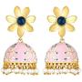 Aheli Beautiful Wedding Festive Wear Floral Design Dangle Jhumki Jhumka Earrings with Meenakari Work Indian Ethnic Fashion Jewelry for Women Girls