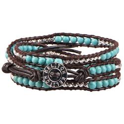 KELITCH Turquoise Mother of Pearl Silver Mix Beaded 3 Wrap Bracelet Handmade New Cuff Jewelry