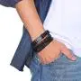 TempBeau Black Leather Bracelet Set for Men Women, Cross Charm Wide Wristband, Wood Wooden Beads, Braided Woven Ethnic Tribal 4pcs Bangle Set, Elastic Adjustable Length,Send Gift Box…