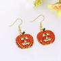 iWenSheng Halloween Pumpkin Earrings Red - Hypoallergenic Crystal Dangle Earring for Women Holiday Night Costume Jewelry Smiling Face Pumpkin Drop Earrings, Fun and Festive