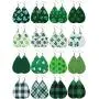 16 Pairs St. Patricks Day Shamrock Dangle Earring Faux Leather Clover Drop Earrings Green Plaid Teardrop Earrings