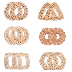 PH PandaHall 12pcs Woven Charms, Rattan Earring Linking Rings Connector Woven Bohemian Straw Wicker Braid Drop Dangle Pendants for Summer Straw Wicker Braid Earrings Jewelry Making