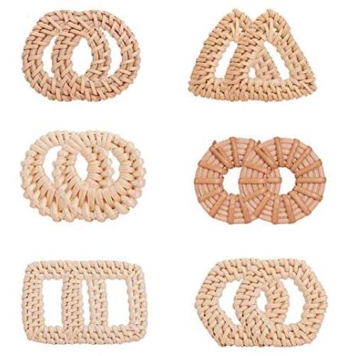 PH PandaHall 12pcs Woven Charms, Rattan Earring Linking Rings Connector Woven Bohemian Straw Wicker Braid Drop Dangle Pendants for Summer Straw Wicker Braid Earrings Jewelry Making