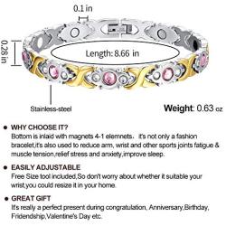 Titanium Stainless Steel Magnetic Bracelet Link Stylish Womens Bracelets with Rhinestone,2 Colors to Choose