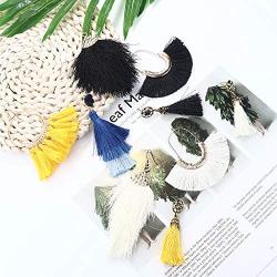 Udalyn 9 Pairs Tassel Earrings Bohemian Silky Thread Fan Fringe Tassel Earrings Set Fashion Colorful Handmade Dangle Hook Eardrop For Women Jewelry Gift