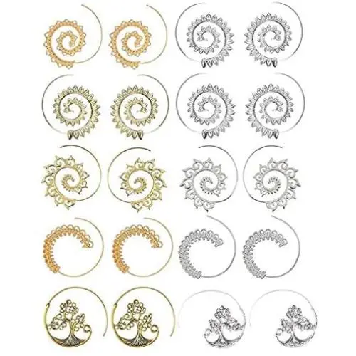Gold Earrings,Vintage Bohemian Spiral Heart Alloy Dangle Charm Unique Jewelry