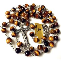 elegantmedical HANDMADE Tiger Eye Jade Rosary Beads Cross CRUCIFIX CATHOLIC NECKLACE Box