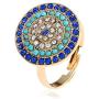 Lucky Round Evil Eye Jewelry Set, AILUOR Gold Inspirational Turkish Hamsa Blue Cubic Zirconia Crystal Evil Eye Charm Pendant Necklace,Ring,Bracelet and Stud Earrings Sets for Girl Women