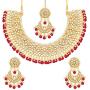 Aheli Faux Kundan Beads Strand Necklace Earrings Maang Tikka Bollywood Traditional Fashion Statement Jewelry Set for Women