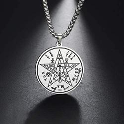 VASSAGO Hebrew Esoteric Tetragrammaton Name of God YHWH Pentagram Stainless Steel Pendant Necklace Keychain Jewelry Set