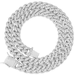 GOLD IDEA JEWELRY 12MM Bling Iced Out Cuban Link Chain -14k Gold Plated/White Gold Plated VVS Simulated lab Diamonds Hip Hop Necklace and Bracelet for Men Women