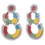 Efulgenz Boho Vintage Antique Gypsy Tribal Indian Oxidized Silver Enamel Floral Chandbali Big Dangle Earrings Set Jewelry