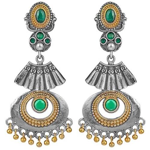 Aheli Antique Style Boho Indian Oxidized Dangle Earrings Faux Stone Studded Ethnic Wedding Fashion Jewelry for Women
