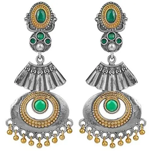 Aheli Antique Style Boho Indian Oxidized Dangle Earrings Faux Stone Studded Ethnic Wedding Fashion Jewelry for Women