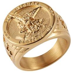 HZMAN St. Michael San Miguel The Great Protector Archangel Defeating Satan Figurine Stainless Steel Amulet Ring