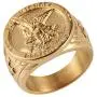 HZMAN St. Michael San Miguel The Great Protector Archangel Defeating Satan Figurine Stainless Steel Amulet Ring