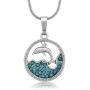 Gem Stone King Stunning Dolphin and Sea in a Circle with Blue Crystals Pendant 16inches Chain
