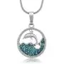 Gem Stone King Stunning Dolphin and Sea in a Circle with Blue Crystals Pendant 16inches Chain