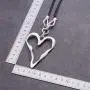Silver Lover Heart Pendant Fashion Jewelry Black Leather Necklace for Women Long Rope Chain Chokers