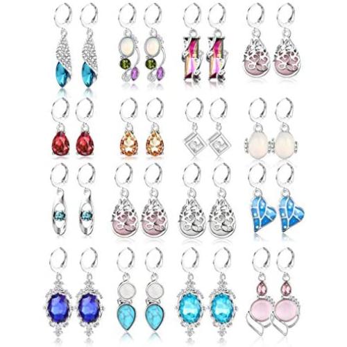 CASSIECA 16 Pairs Crystal Drop Dangle Earrings for Women Girls Cubic Zirconia Hoop Earrings Teardrop Vintage Earrings Jewelry Set for Women Christmas Gifts