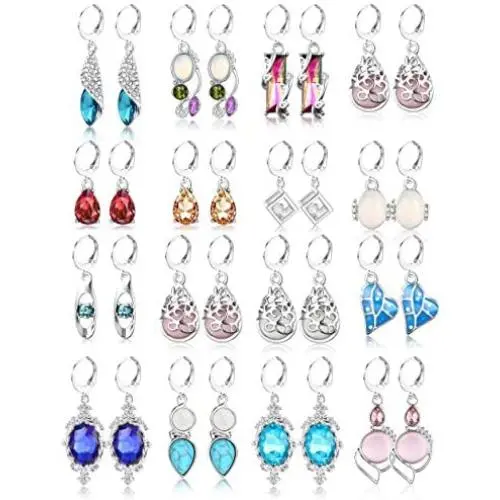 CASSIECA 16 Pairs Crystal Drop Dangle Earrings for Women Girls Cubic Zirconia Hoop Earrings Teardrop Vintage Earrings Jewelry Set for Women Christmas Gifts