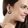 Efulgenz Boho Vintage Antique Ethnic Gypsy Tribal Indian Oxidized Silver Pearl Drop Floral Chandbali Dangle Earrings Jewelry