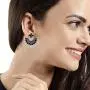 Efulgenz Boho Vintage Antique Ethnic Gypsy Tribal Indian Oxidized Silver Pearl Drop Floral Chandbali Dangle Earrings Jewelry