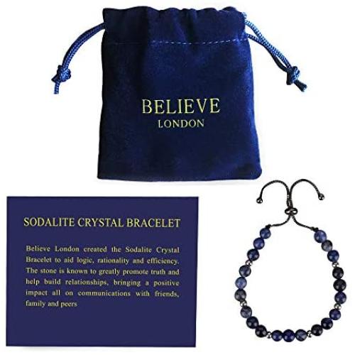 Believe London Sodalite Bracelet with Jewelry Bag & Meaning Card | Strong Elastic | Precious Natural Stones Crystal Healing Gemstone