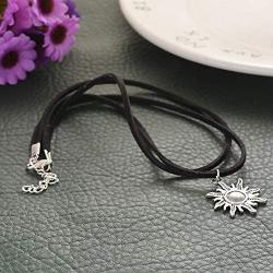 MJartoria Gothic Choker Necklace Native American Bohemian Sun Charm Handmade PU Leather