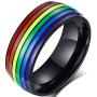 yfstyle Rainbow Pride Rings for Women Men Gay Lesbian 8mm Stainless Steel Engagement Rings Black Silver Plated LGBT Ring Size 6 to 15 LGBTQ Jewelry Gifts