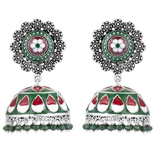 Aheli Beautiful Indian Oxidized Jhumki Earrings Set Bollywood Ethnic Wedding Wear Fashion Jewelry for Women Girls