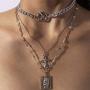 Favelo Religious Layered Choker Necklace Silver Interlocking Circle Cross Pendant Necklaces Chain Hollow Rectangle Chain Jewelry Adjustable for Women and Girls (Silver)
