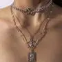 Favelo Religious Layered Choker Necklace Silver Interlocking Circle Cross Pendant Necklaces Chain Hollow Rectangle Chain Jewelry Adjustable for Women and Girls (Silver)