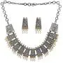 Aheli Vintage Inspired Intricate Crafted Indian Oxidized Boho Bohemein Statement Necklace Earrings Set Ethnic Tribal Fashion Jewelry for Women
