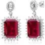 Gem Stone King Bundle of 925 Sterling Silver Red Created Ruby Pendant and Earrings Set For Women (14X10MM with 18 Inch Silver Chain)