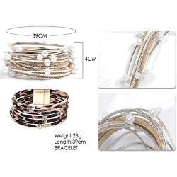 Leather Bracelet Leopard Multilayer Wrap Cuff Bracelet Punk Jewelry For Women Teen Girls