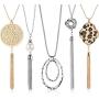 Hicarer 5 Pieces Tassel Long Necklaces for Women Knot Disk Tassel Statement Sweater Chain Necklace Set