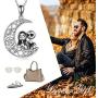 POPLYKE Nightmare Before Christmas Necklace for Women Sterling Silver Jack Skellington and Sally on The Moon Pendant Necklace Valentines Day for Girls
