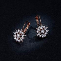 BAMOER 18K Rose Gold Plated Snowflake Leverback Earrings with Cubic Zirconia for Women CZ Jewelry Fashion Drop Earrings 3 Style