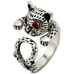 CENEER Cat Ring, Cute Alloy Silver Plating Red Eye Black Lucky Cat Paws Print Adjustable Animal Jewelry Gifts for Cat Lovers Women