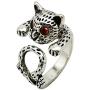CENEER Cat Ring, Cute Alloy Silver Plating Red Eye Black Lucky Cat Paws Print Adjustable Animal Jewelry Gifts for Cat Lovers Women