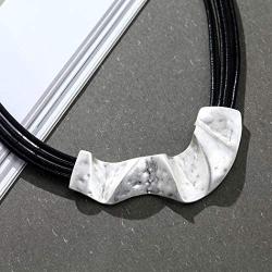 Vintage Black Leather Chokers chunky Necklace for women with Silver large pendant Jewelry