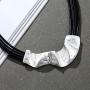 Vintage Black Leather Chokers chunky Necklace for women with Silver large pendant Jewelry