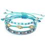 The Belchers 3pcs Evil Eye Waterproof Braided Wax Rope Friendship Bracelets Set Seed Beads String Ocean Surfer Bangle Anklet for Women Girls Handmade Adjustable Boho Bohemian Jewelry -Blue Evil Eye
