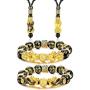 FIBO STEEL 4 Pcs Feng Shui Black Obsidian Wealth Bracelet Necklace Set for Men Women Good Lucky Nafu Necklaces Black Bead Bracelet Jewelry Adjustable