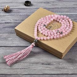 Cherry Tree Collection Mala Necklace | 108 Hand-Knotted 8mm Gemstone Round Beads, Antiqued Guru and Counter Beads, and Tassel | Meditation, Buddhist Prayer, Healing