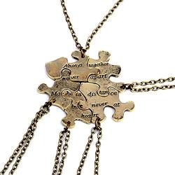 5 Pcs Vintage Best Friends Necklace Antique Brass Puzzle Pendant Set for Friends BFF Friendship Necklace